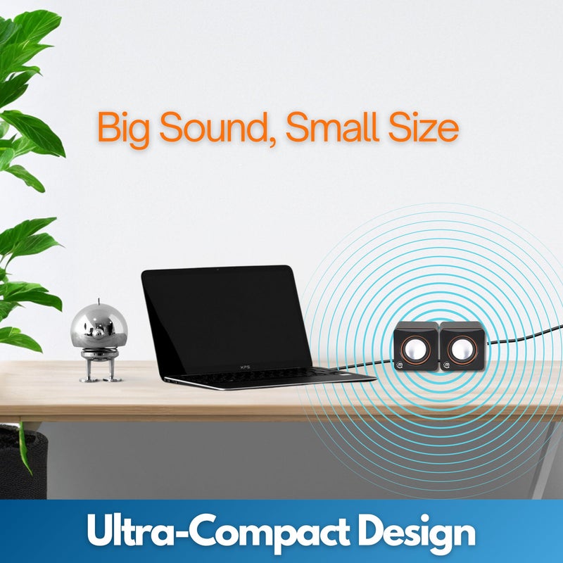Manhattan USB Powered Stereo Speaker System - Small Size - with Volume Control & 3.5 mm Aux Audio Plug to Connect to Laptop, Notebook, Desktop, Computer - 3 Yr Mfg Warranty - Black Orange, 161435 - Image 4